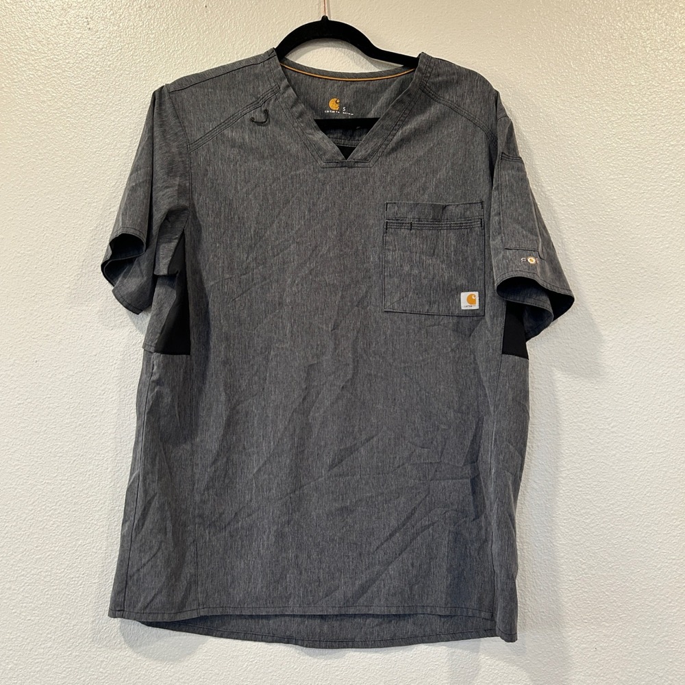 Carhartt Scrub Top‎ V Neck Short Sleeve Dark Grey Workwear Size S